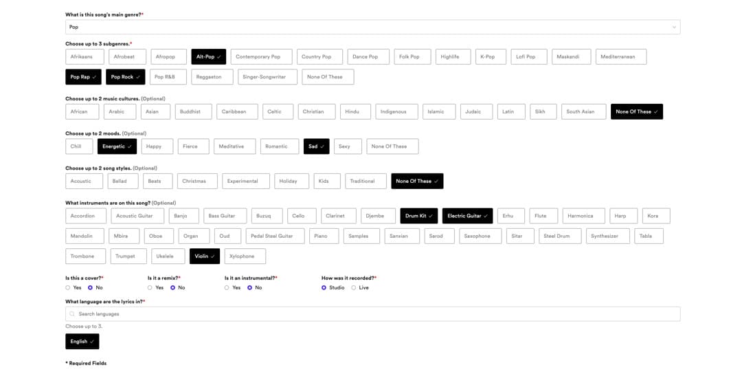 Spotify For Artists Pitching Options