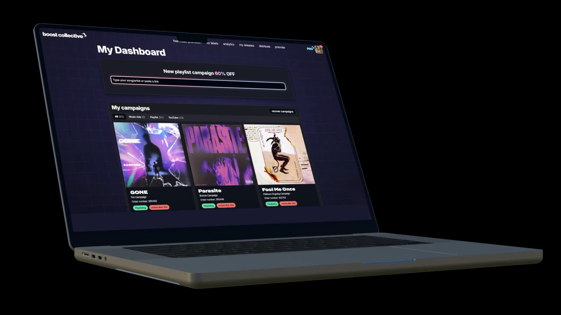 Boost Collective dashboard on a laptop